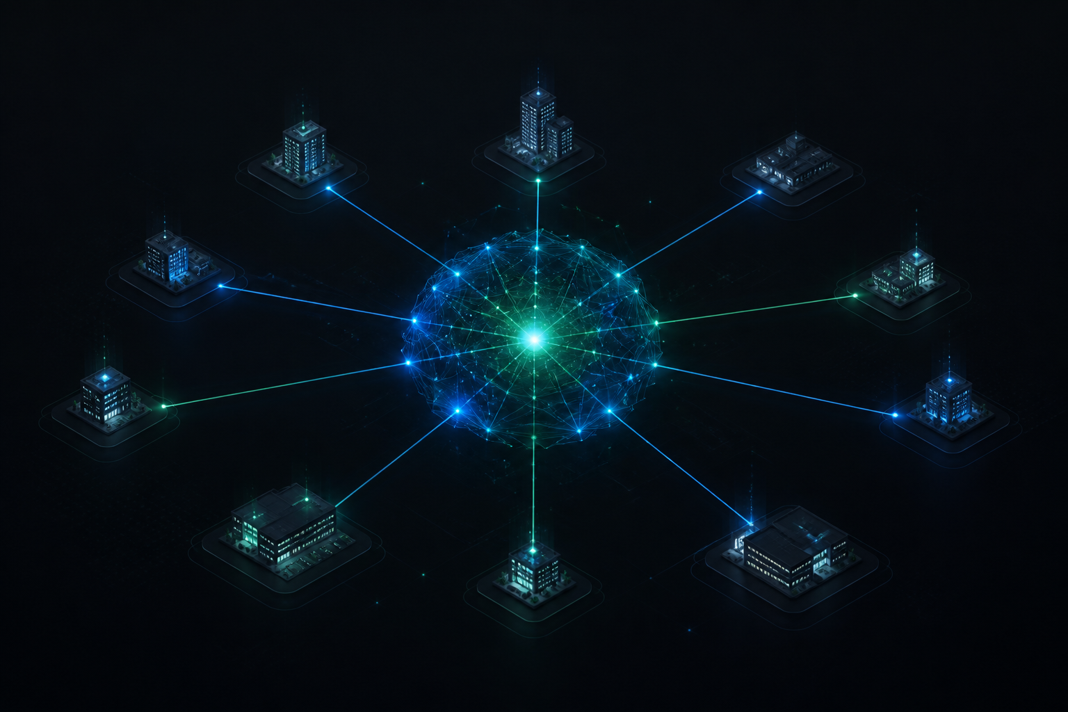 CloneWorks enterprise distribution network — a central AI hub connecting multi-location organizations